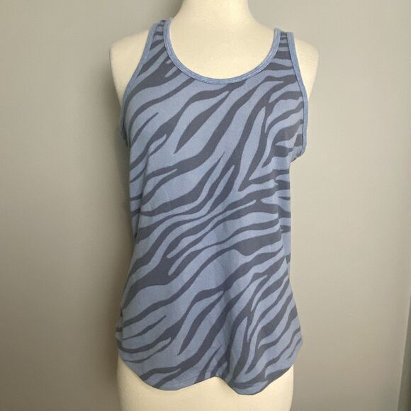 Live Love Lounge by Karen Neuberger Blue Zebra Stripe Ribbed Tank Top, Size S - Picture 1 of 5